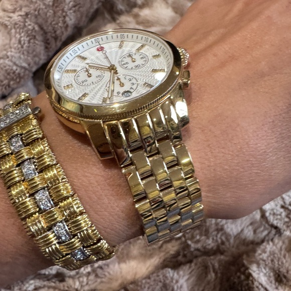 Michele Uptown 38mm Gold-Tone Chronograph Watch | Swiss Movement | Diamonds - Picture 8 of 13
